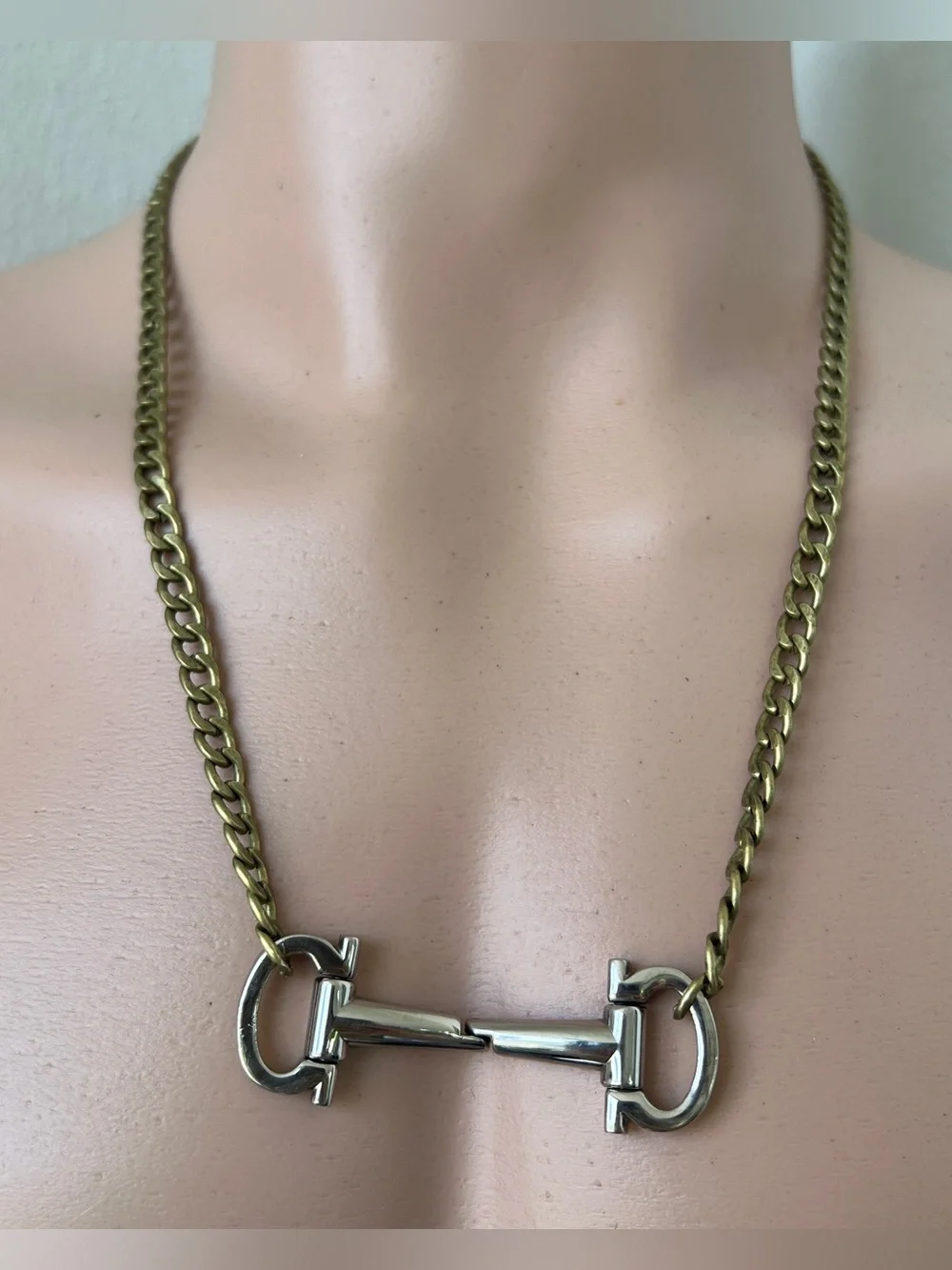 Men’s Ferragamo Horsebit Hardware Necklace | Two-tone Silver & Bronze 25” Chain